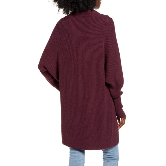 NWT Nordstrom's Leith Long Dolman Cocoon Shawl Front Cardigan in Burgundy | XXS - Picture 4 of 7